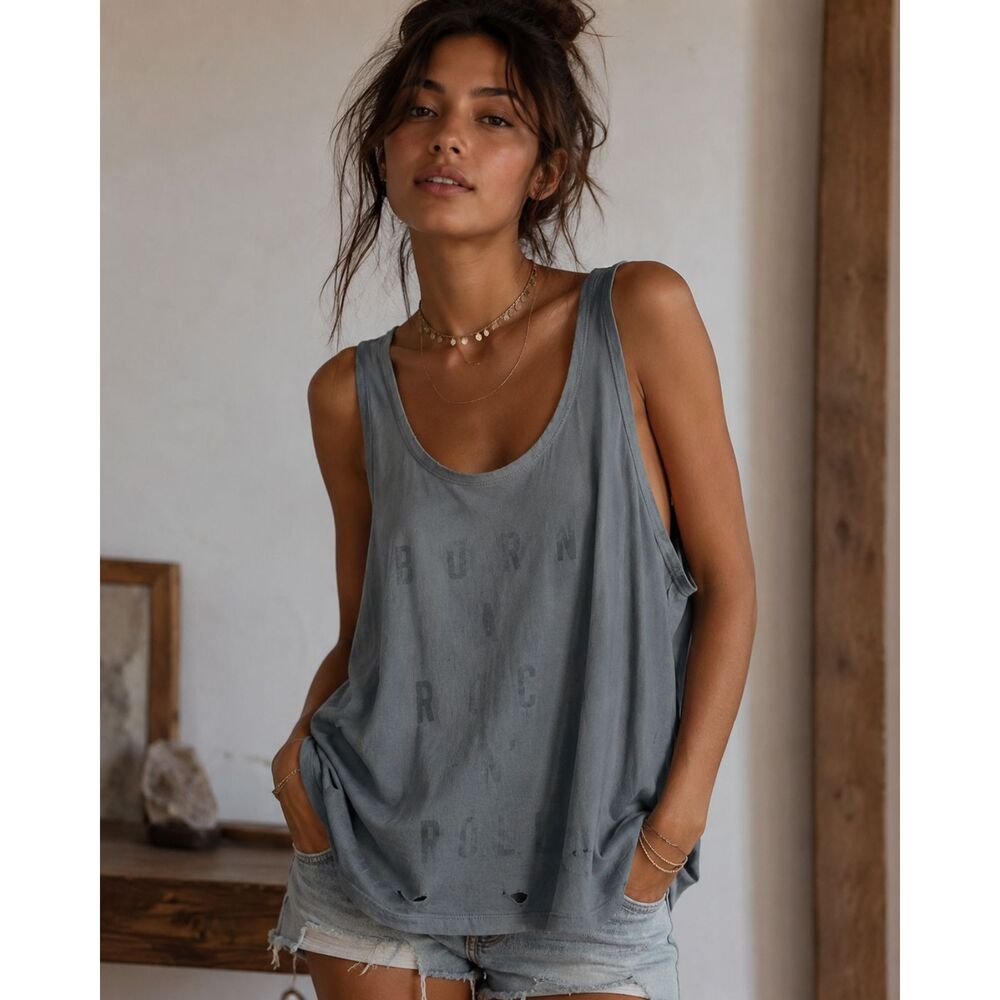 One Teaspoon Daddy O Tank Top M Festival Y2K Rock'n Roll Edgy Grunge 90s Gray